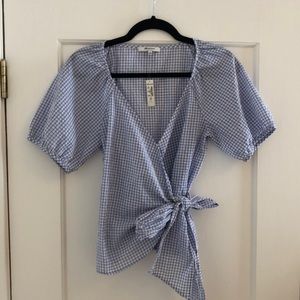 Madewell Puff Sleeve Gingham Wrap Top